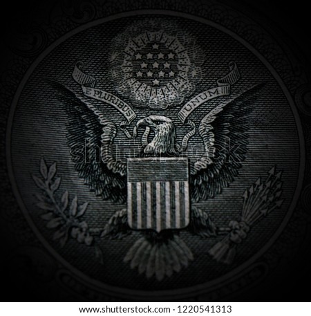 Close up of the Eagle in the 1 Dollar banknote of the United States of America.