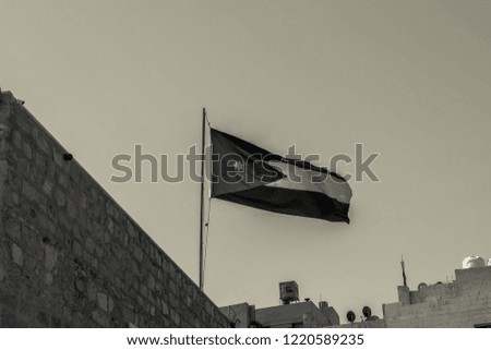 Black and White Jordan Flag in Madaba, Jordan