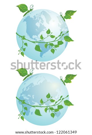set of vector illustration of the butterflies and globe