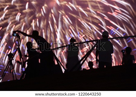 Fireworks and people silhouette