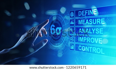 Six Sigma, Lean manufacturing, quality control and industrial process improving concept. Royalty-Free Stock Photo #1220659171