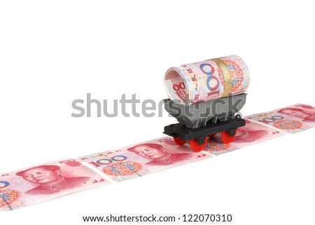 Train with money isolated on white background