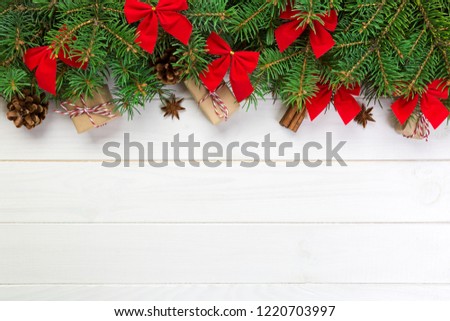 Christmas background with copy space, top view. holiday concept for you design on wooden table.