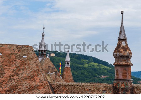 Roof of Monastery Church on Background of Woody Landscape in Sighisoara, Transylvania