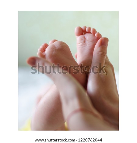 baby legs - the photo shows children's legs in the arms of my mother's palms, hugs convey all the care and love of mother to her baby, delicate touches and homeliness, family values. The image can be 