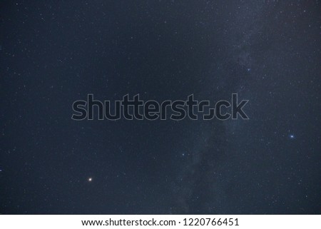 night sky milky way and star on dark background.Universe filled with stars, nebula and galaxy with noise and grain.Photo by long exposure and select white balance.