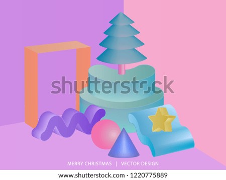 Abstract 3d composition. Geometric shapes background for product display. Christmas Vector design.