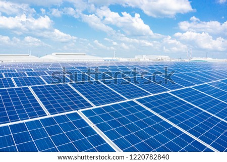 Solar panel on a solar farm Natural energy is a clean energy and has little impact on the community. Royalty-Free Stock Photo #1220782840