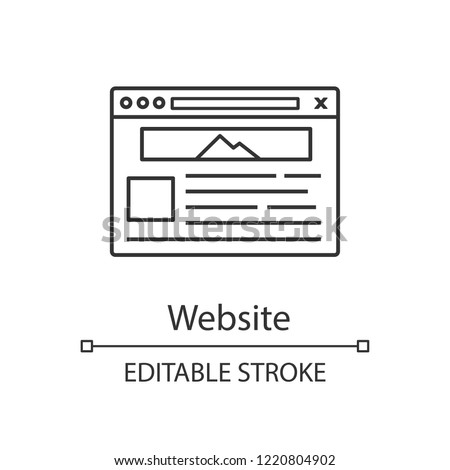 Website linear icon. Web page. Web browser interface. Thin line illustration. Internet marketing. Social media, internet shop webpage template. Website design. Vector isolated drawing. Editable stroke