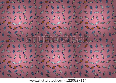 Quirky, abstract hand drawn seamless raster candy pattern. Colorful, retro hand illustrated Halloween treats on a pink, blue, black and neutral background.