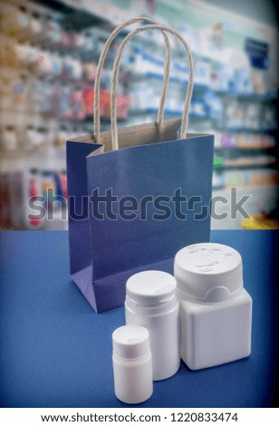 Some medicines at a pharmacy, concept of consumption