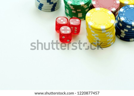 Gambling Red Dices and Money Chips Photo