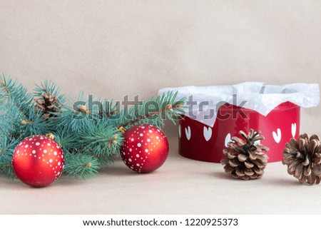 Christmas holiday background with branches and toys