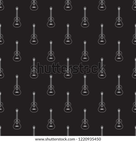 Vector seamless pattern of white guitars on black background.