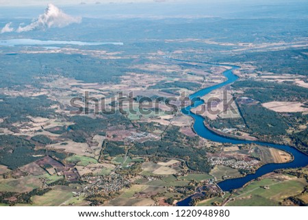 aerial view of river in countryside in Norway