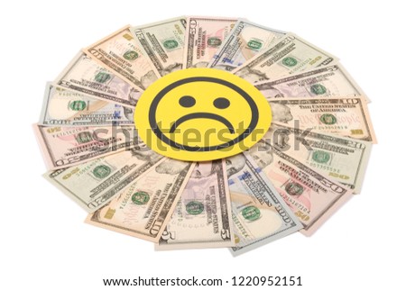 Yellow sad smile faces on mandala kaleidoscope from money. Abstract money background raster pattern repeat mandala circle.