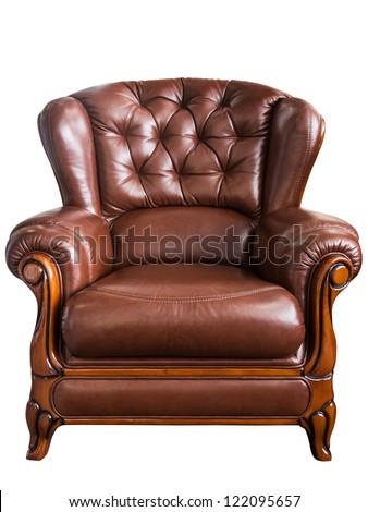 Old styled brown vintage armchair isolated on white background Royalty-Free Stock Photo #122095657