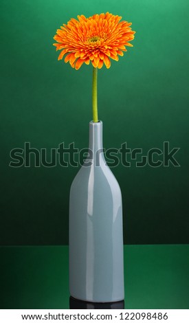 Beautiful gerbera in vase on green background