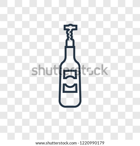 Corkscrews and bottle of wine concept vector linear icon isolated on transparent background, Corkscrews and bottle of wine concept transparency concept in outline style