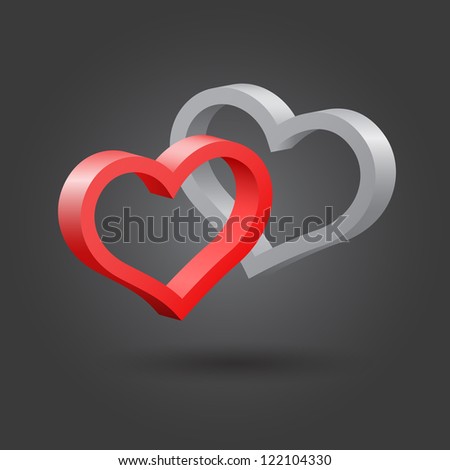Abstract hearts, red and platinum, vector