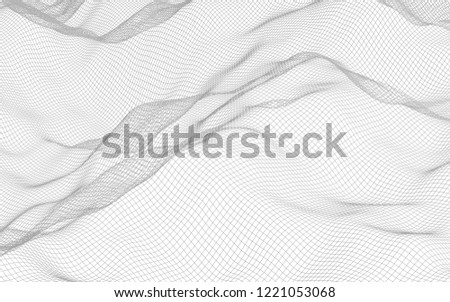 Abstract landscape on a white background. Cyberspace grid. Hi-tech network. 3d technology illustration