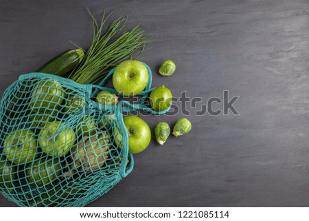 Top view of fresh organic vegetables in green color. Healthy eating concept in different seasons. Organic agriculture, farming, market, shopping