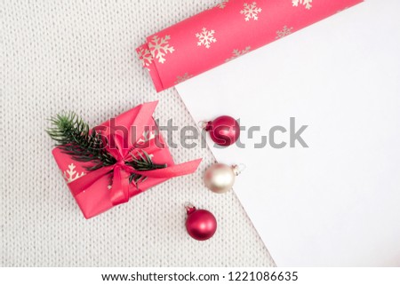Christmas composition. Xmas decorations on pastel beige background. Christmas, New Year, winter concept. Flat lay, top view, copy space