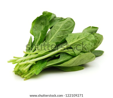 Fresh leaves of spinach on white Royalty-Free Stock Photo #122109271