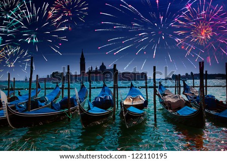 Festive fireworks over the Canal Grande in Venice
