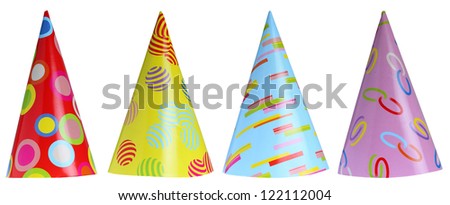 Set of party hats isolated on white with clipping paths