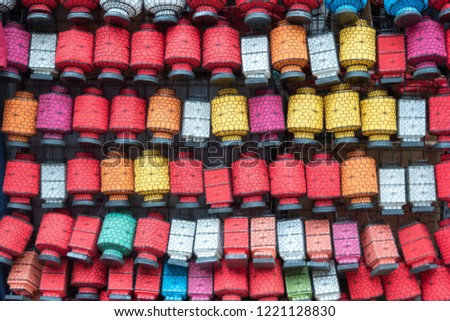 Many colorful chinese lanterns as chinese traditional background texture