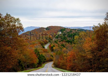 Talimena National Scenic Byway Fall Colors Royalty-Free Stock Photo #1221218437