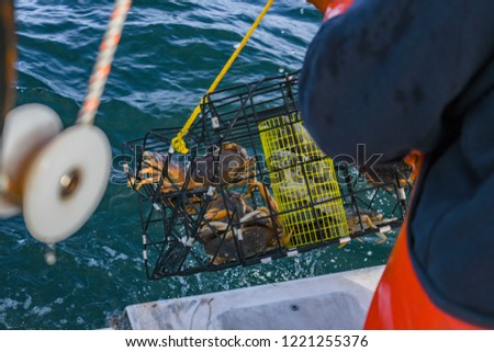 Crab fishing off the coast of Half Moon Bay Ca. in deep water Royalty-Free Stock Photo #1221255376