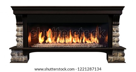 Long Burning Fireplace isolated on White Background.