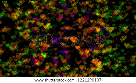 Abstract background with various multicolored hearts. Big and small.