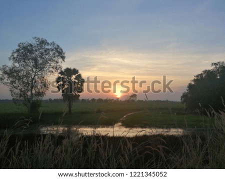 beautiful variety skies before sunrise along with field in Nakornayok, Thaialnd