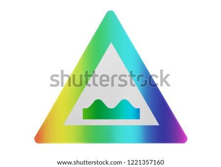 Traffic sign isolated - Bumpy road ahead - Isolated and rainbow colored
