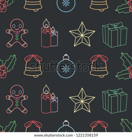 Seamless background pattern with Christmas outline elements