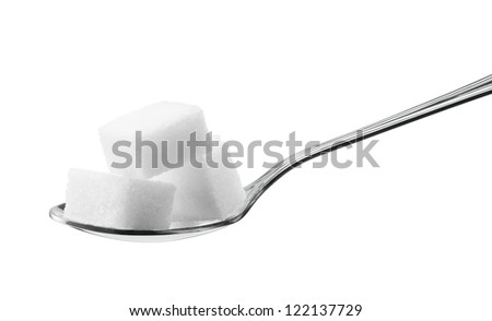 cube sugars in teaspoon isolated on white Royalty-Free Stock Photo #122137729