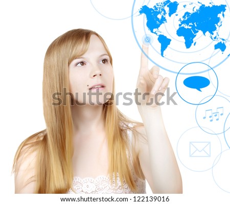 Woman pushing on a touch screen interface