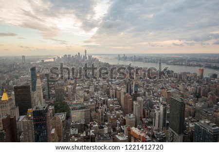 Aerial view of evening New York before sunset