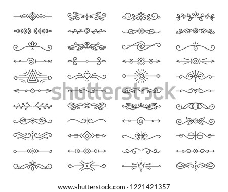 Text Divider thin line icons set. Outline sign border element kit. Page Decoration linear icon paper break, book decoration. Simple separator black contour symbol isolated on white vector Illustration