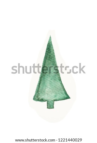 Hand painted watercolor graphic design element. Green spruce tree.