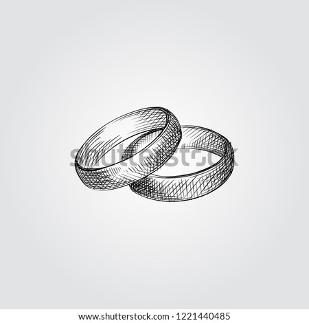 Hand Drawn Wedding rings Sketch Symbol isolated on white background. Vector of Wedding elements In Trendy Style. Royalty-Free Stock Photo #1221440485