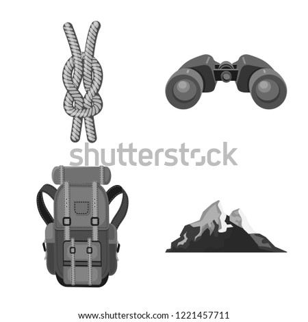 Vector design of mountaineering and peak sign. Set of mountaineering and camp stock vector illustration.