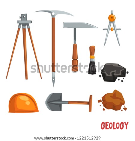 Geological or mining industry equipment, geodetic instruments and tools vector Illustration on a white background
