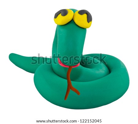 Happy cute green snake made from clay