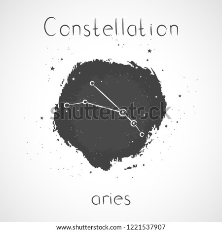 Vector illustration with Zodiac constellation ARIES on a grunge ink background. Monochrome.