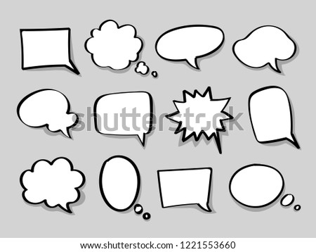 Speech bubbles set on gray background. Dialog box icon, chat cartoon bubbles. Vector doodle  icon. Royalty-Free Stock Photo #1221553660