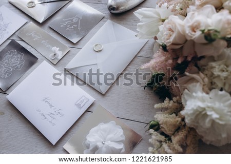 collection of envelopes or invitations isolated on white, wedding invitation card design concept